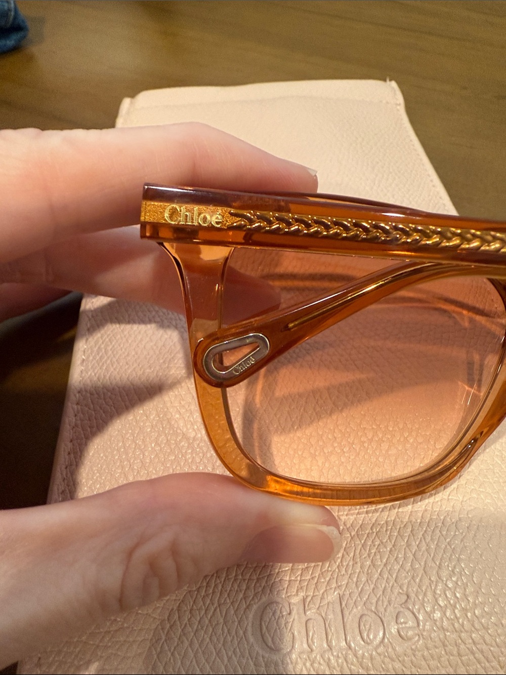 Chloé Esther Square Translucent Amber Sunglasses CH0079S - Picture 2 of 7